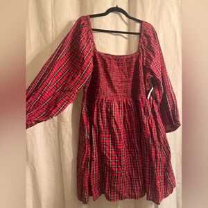 Old Navy Red Plaid Long Sleeve Dress